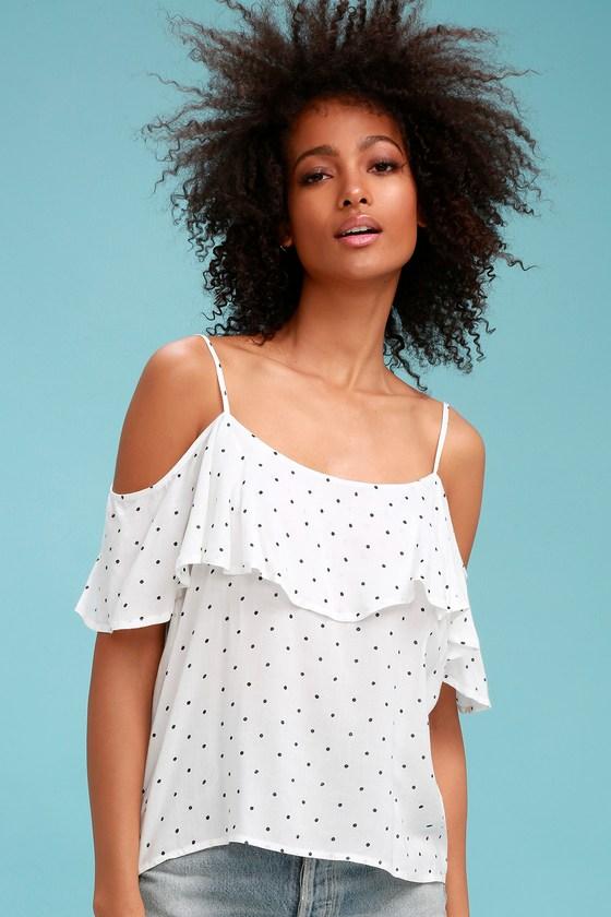 Bb Dakota Alexus Black And White Polka Dot Off-the-shoulder Top | Lulus
