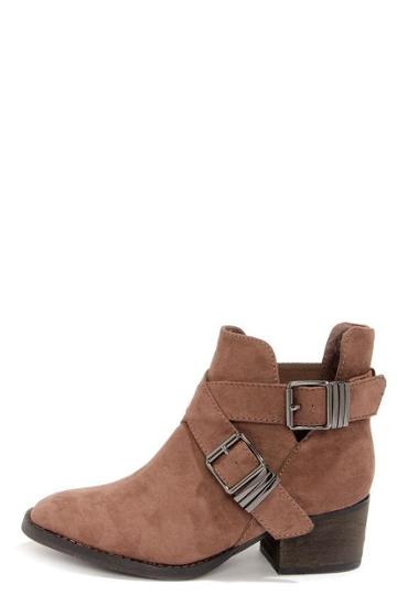 Bronco 11 Taupe Suede Cutout Ankle Boots
