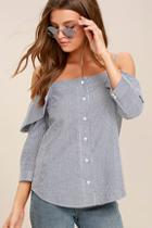 Lulus My Inspiration Grey Striped Off-the-shoulder Top