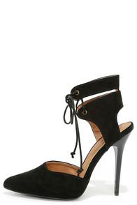 Qupid Stunning Stature Black Suede Lace-up Heels