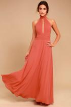 Lulus | First Comes Love Rusty Rose Maxi Dress | Size Large | Pink | 100% Polyester