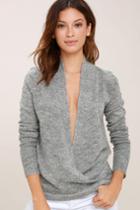 Lulus | Warm Me Up Heather Grey Wrap Sweater Top | Size Large