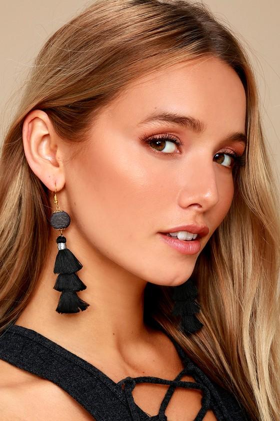 Aura Black Tassel Earrings | Lulus