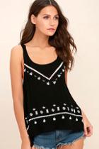 Verty Message In The Sand Black Embroidered Tank Top