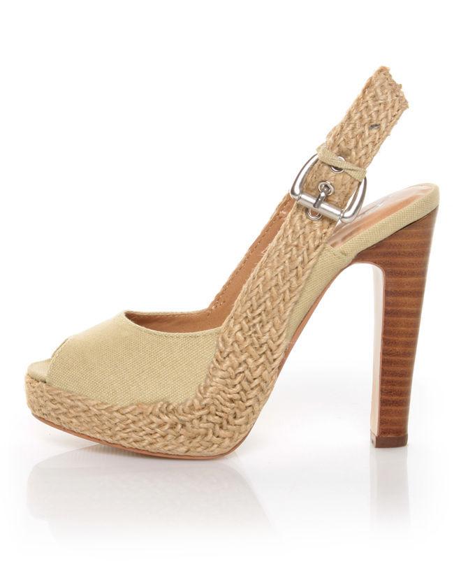 GoMax Lacy 48 Natural Espadrille Slingback Peep Toe Heels
