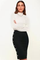 J.o.a. Lenya Black Ribbed Side Button Midi Skirt | Lulus