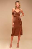 J.o.a. Anouk Rust Orange Satin Midi Dress