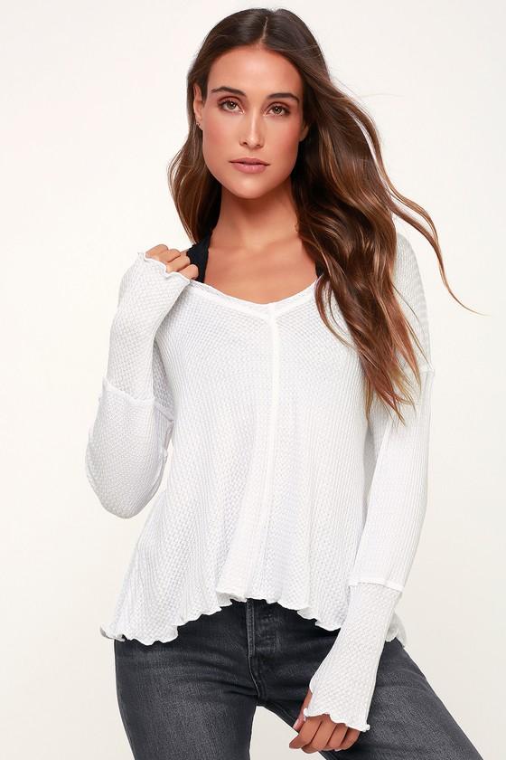 Lucy Love Comfort Zone White Long Sleeve Thermal Top | Lulus