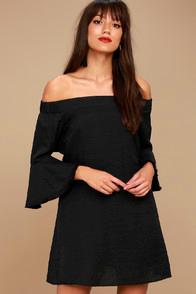 Lulus Day Out Black Off-the-shoulder Shift Dress