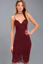 Lulus | Versailles Burgundy Lace Bodycon Midi Dress | Size Large | Red | 100% Polyester