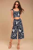 J.o.a. Maylee Navy Blue Floral Print Culottes