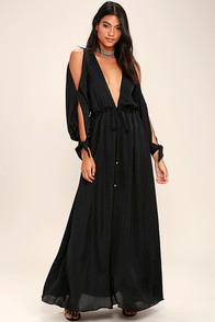 Lulus Owning It Black Satin Maxi Dress