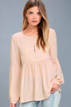 Lulus | Primrose And Proper Blush Long Sleeve Top | Size Large | Pink | 100% Polyester