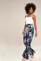 The Room Auckland Navy Blue Floral Print Wide-leg Pants | Lulus