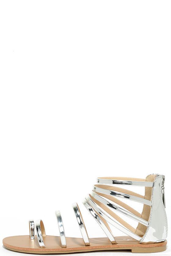 Qupid | Wisdom Silver Gladiator Sandal Heels | Size 5.5 | Lulus