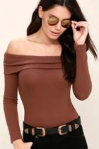 Lulus Sure And Certain Marsala Off-the-shoulder Sweater Top