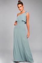 Lulus | Purpose Dusty Sage One-shoulder Maxi Dress | Size Medium | Blue | 100% Polyester