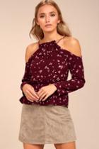 Tavik | Last Call Burgundy Floral Print Cold Shoulder Top | Size Small | Red | Lulus