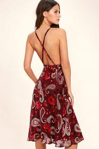 Lulus Unforgettable Encounter Burgundy Velvet Print Midi Dress