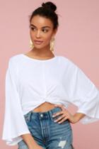 Project Social T Jess White Knotted Bell Sleeve Crop Top | Lulus