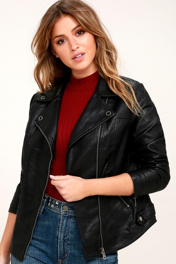 Coalition La | Raceway Black Vegan Leather Moto Jacket | Size Large | 100% Polyester | Vegan Friendly | Lulus