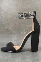 Liliana Cybele Black Embroidered Ankle Strap Heels