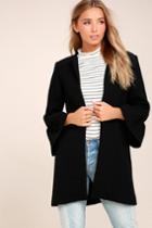 Lulus | Flare Affair Black Flounce Sleeve Coat | Size Medium | 100% Polyester