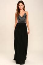 Lulus | Glamorous Gala Black Embroidered Maxi Dress | Size X-small | 100% Polyester