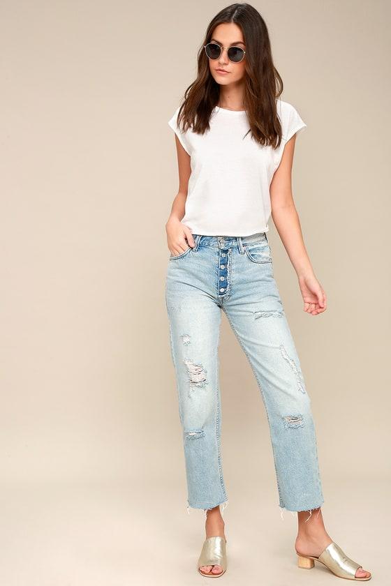 Free People Rolling On The River Light Wash Distressed Crop Jeans | Lulus