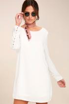 Lulus Upbeat Chic White Long Sleeve Shift Dress