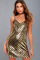 Lulus | Going Vogue Gold Velvet Sequin Mini Dress | Size Large | 100% Polyester