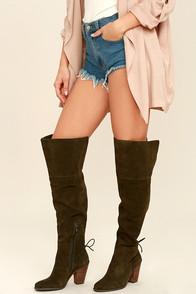 Jessica Simpson Cassina Olive Suede Leather Over The Knee Boots
