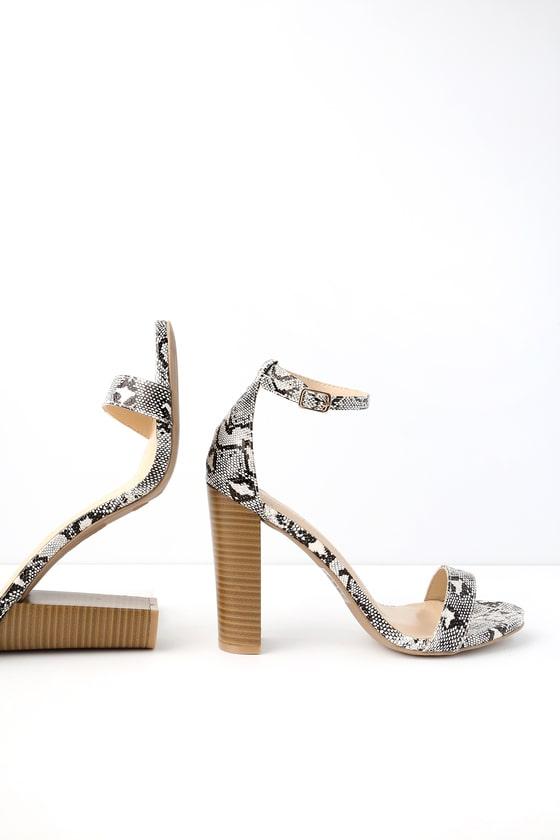 Taylor Beige Snake Stacked Ankle Strap Heels | Lulus