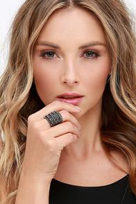 Lulu*s Stormbound Beauty Gunmetal Rhinestone Ring