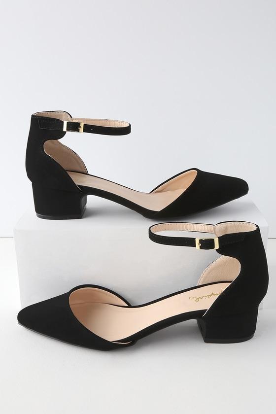 Qupid Lucinda Black Nubuck Ankle Strap Pumps | Lulus