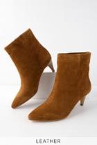 Dolce Vita Deedee Dark Saddle Genuine Suede Leather Kitten Heel Ankle Booties | Lulus