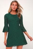 Favorite Flair Forest Green Lace Flounce Sleeve Dress | Lulus