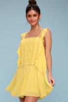 Free People Priscilla Yellow Crochet Mini Dress | Lulus