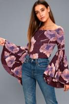 Free People Birds Of Paradise Plum Purple Off-the-shoulder Floral Print Top | Lulus