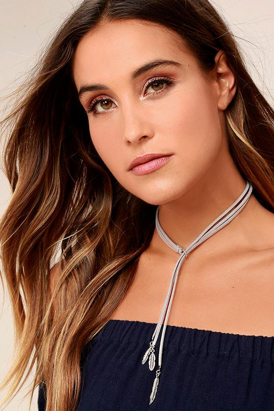 Lulus | Tell Them A Tale Silver And Grey Lariat Necklace | Vegan Friendly