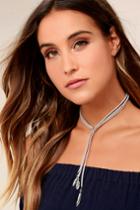 Lulus | Tell Them A Tale Silver And Grey Lariat Necklace | Vegan Friendly