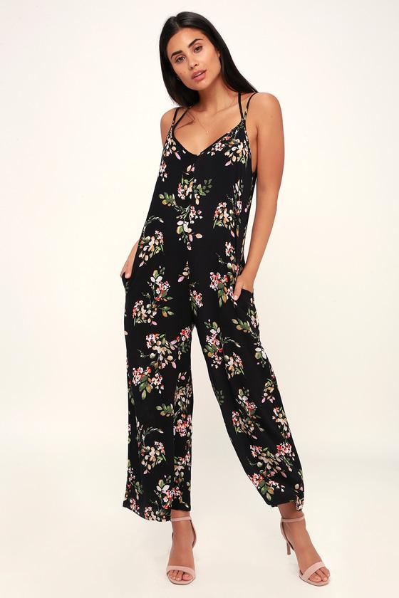 Lost + Wander Mambo No. 5 Black Floral Print Wide-leg Jumpsuit | Lulus