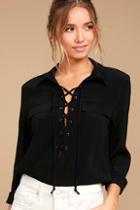 Lulus Once In A Lifetime Black Lace-up Top