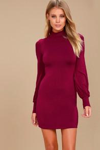 Lulus Midnight In Paris Wine Red Long Sleeve Dress