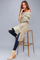 Ppla | Mylene Beige Print Oversized Off-the-shoulder Sweater | Size Medium/large | Lulus