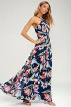 Lilja Navy Blue Floral Print Maxi Dress | Lulus