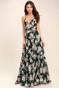 Lulus Legendary Romance Black Floral Print Wrap Maxi Dress