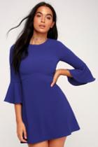 Center Of Attention Royal Blue Flounce Sleeve Dress | Lulus