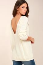 Lulus | Just For You Cream Backless Sweater | Size Large | White