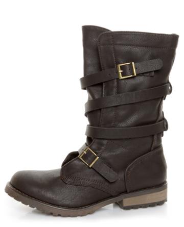Gomax Apple Ranch 01 Brown Slouchy Belted Combat Boots